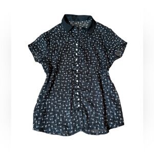 Womens Chiffon Blouse Dainty Floral Cap Sleeve Semi Sheer Goth Grunge Size L